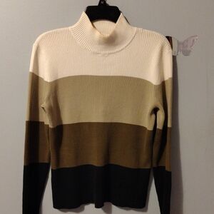 Women's Color-Block Turtleneck Sweater - Cream, Beige, Brown and, Black